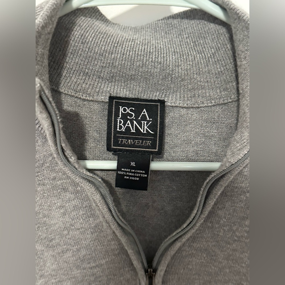 Jos. A. Bank Traveler 100% Pima Cotton Mock Neck Grey Zip-Up Sweater - Picture 3 of 8